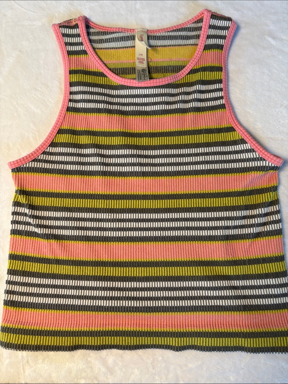 LyreBird Anthropology Reegan Seamless Ribbed Cropped Tank Pink Motif Small